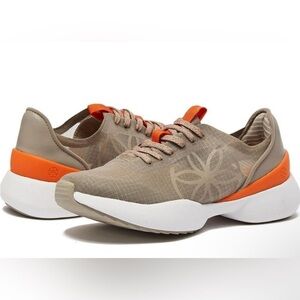 Gaiam Women's Athleisure Sneakers Taupe Orange Floral Mesh Comfort Size 8